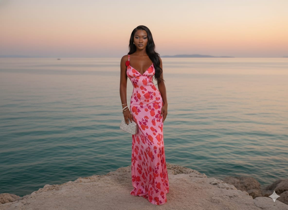 Pink Satin Long Dress