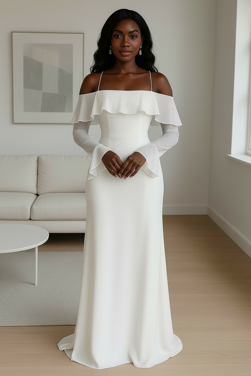 White Long Wedding Evening Dress