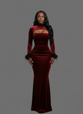 Red Velvet Long Dress With Bolero