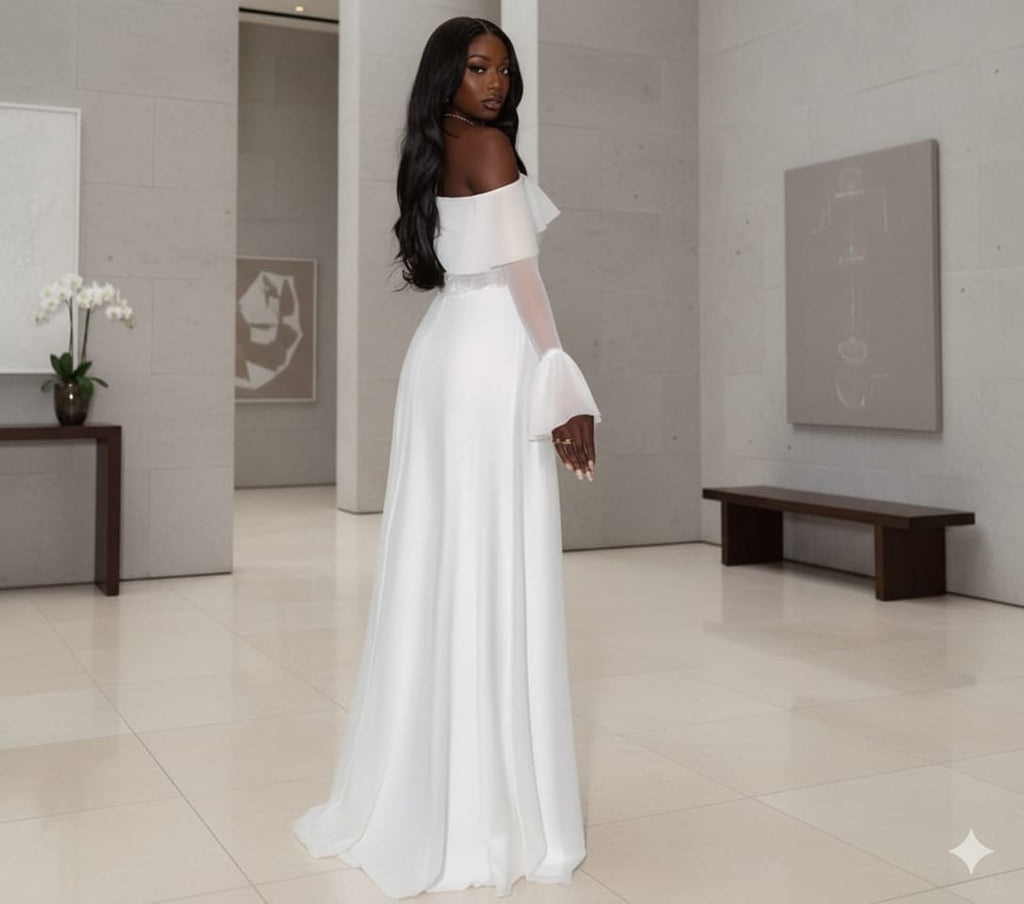 White Long Wedding Evening Dress